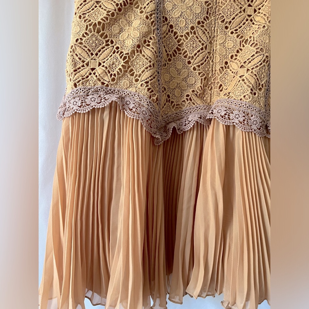 Asos Design Lace Contrast Mini Dress with Pleated Sleeves & Skirt, 10 - Picture 3 of 8